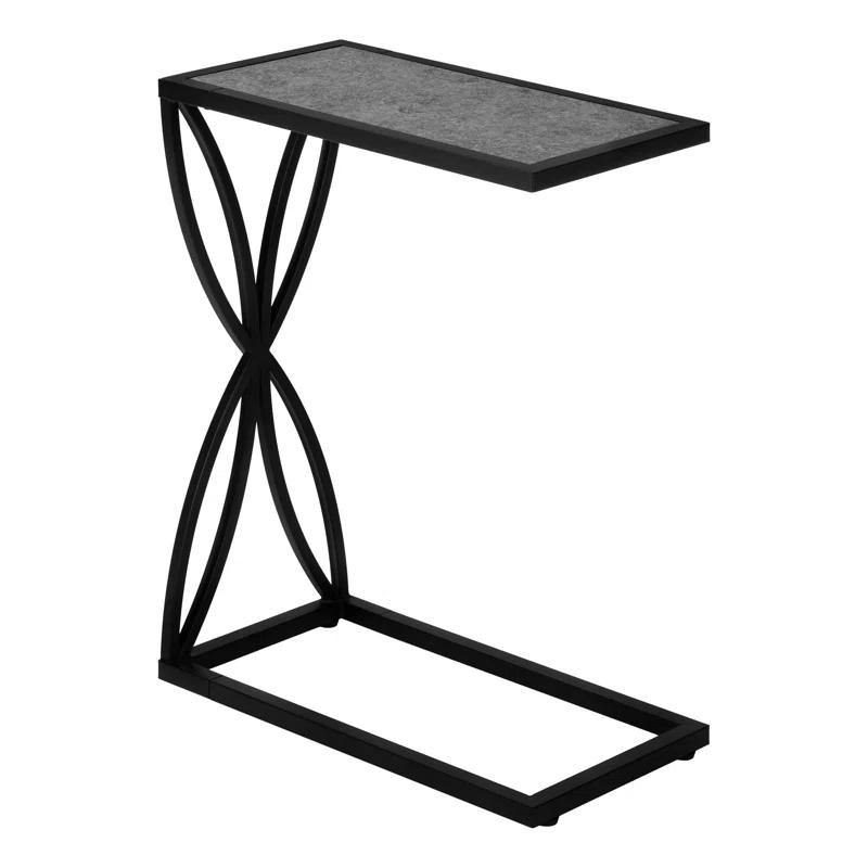 Latitude Run® Accent Table, C-shaped, End, Side, Snack, Living Room, Bedroom, Metal, Laminate, Grey, Black