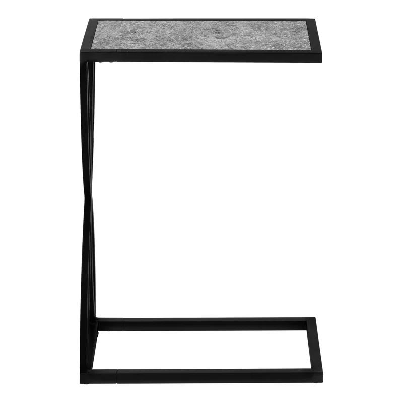 Latitude Run® Accent Table, C-shaped, End, Side, Snack, Living Room, Bedroom, Metal, Laminate, Grey, Black