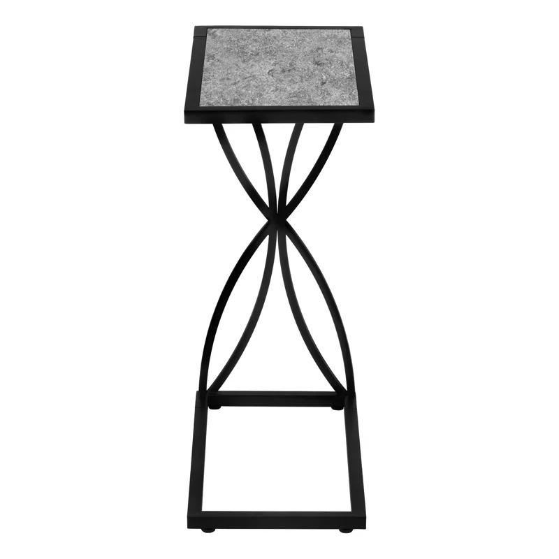 Latitude Run® Accent Table, C-shaped, End, Side, Snack, Living Room, Bedroom, Metal, Laminate, Grey, Black