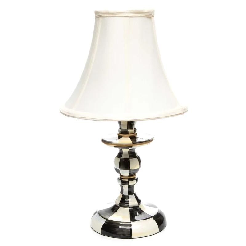 Elegant Steel Candlestick Lamp with Petite White Bell Shade