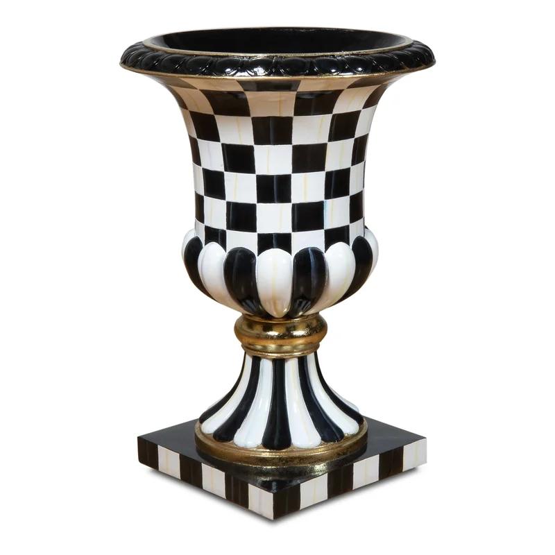 Courtly Check Multicolor Pedestal Urn with Gold Embellishment