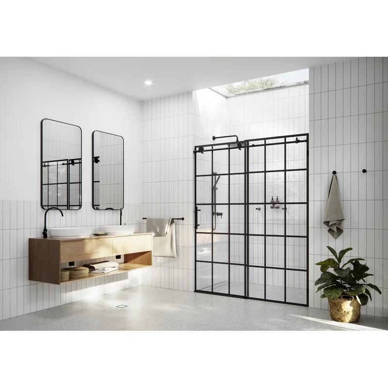 Esprit Contemporary 78" x 60" Matte Black Glass Sliding Shower Door