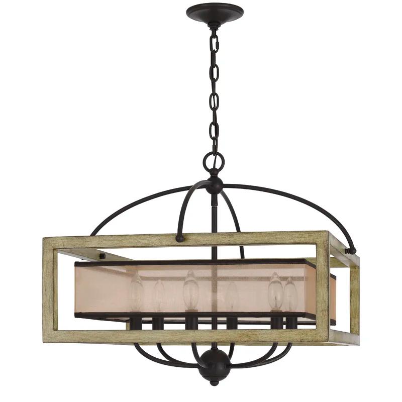 Palencia Oak and Black Square Chandelier with Organza Shade