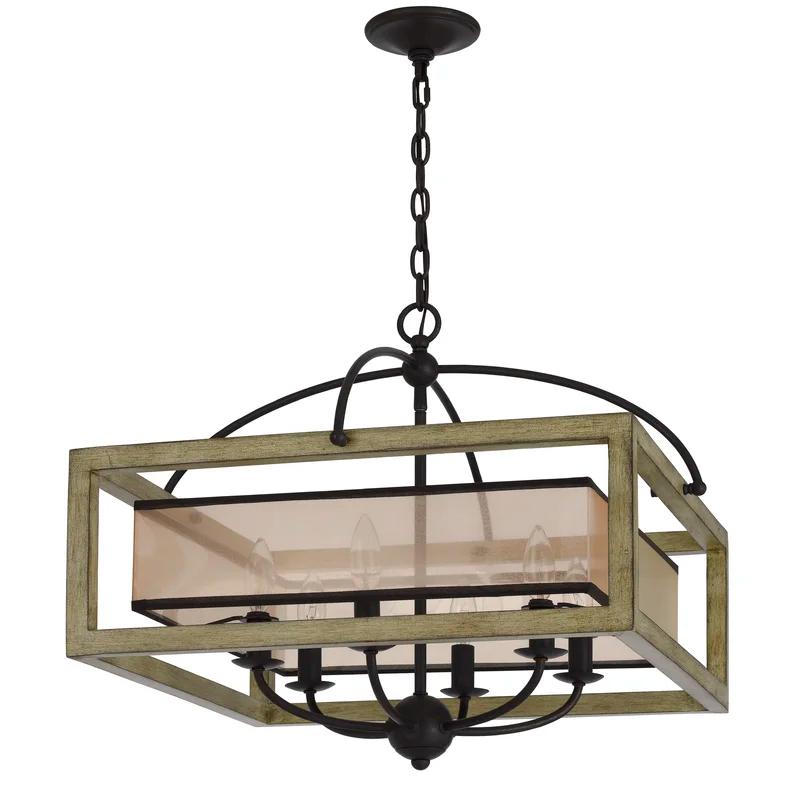Palencia Oak and Black Square Chandelier with Organza Shade