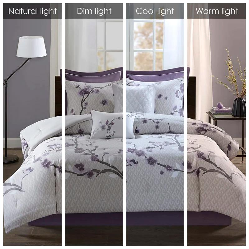 Sakura 7 Piece Purple and Taupe Cotton Bedspread Cover Set