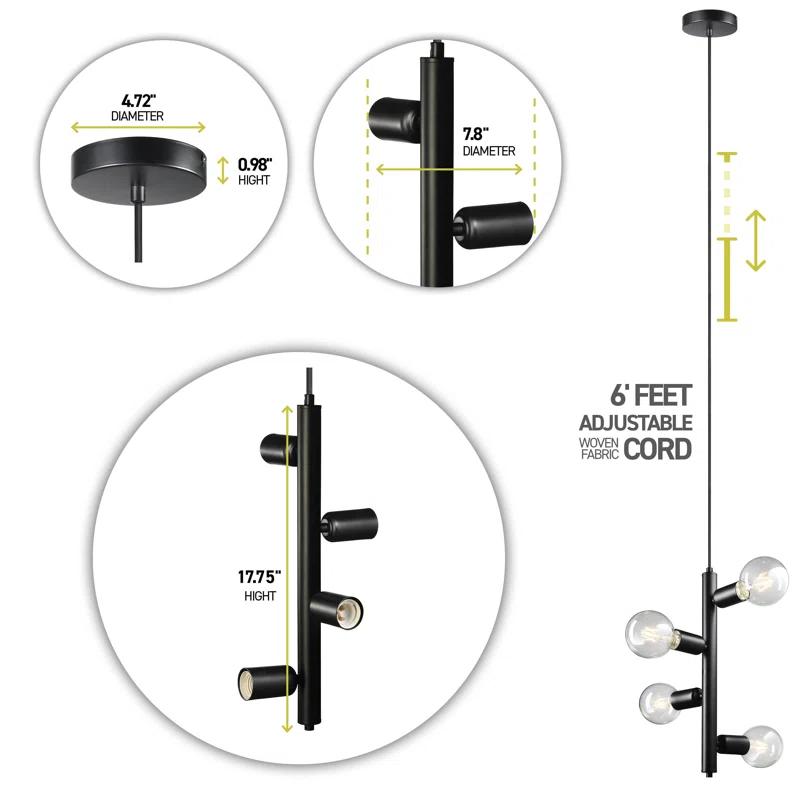 4 - Light Dimmable Sputnik Modern Linear Chandelier
