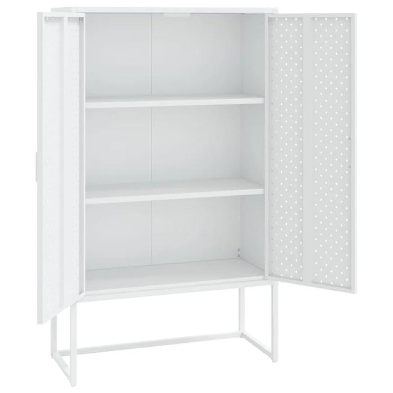 Modern White Steel Highboard Storage Cabinet with Adjustable Levellers