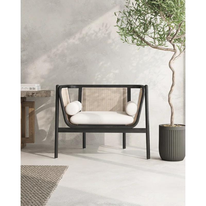 Versailles Barrel Accent Chair in Black & Cream with Rattan Back