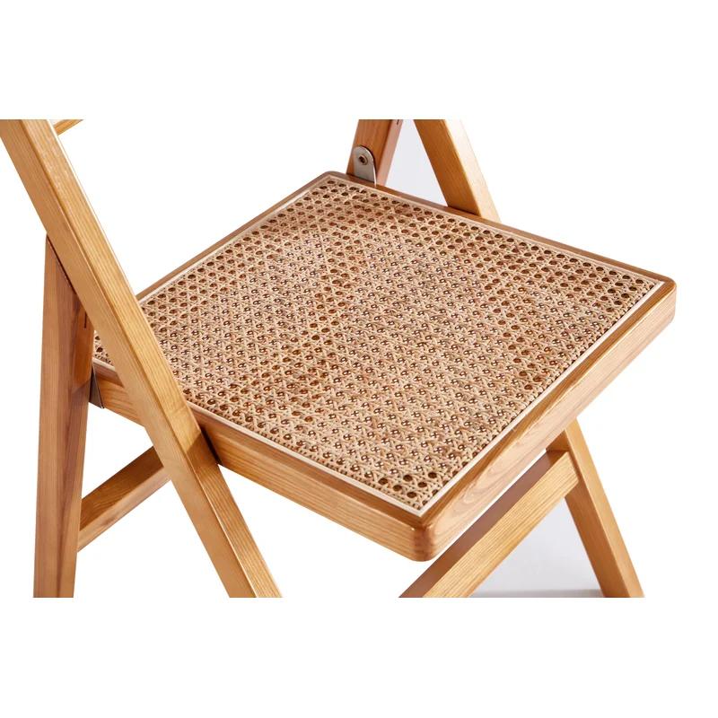 Natural Wood and Cane Folding Side Chair Set