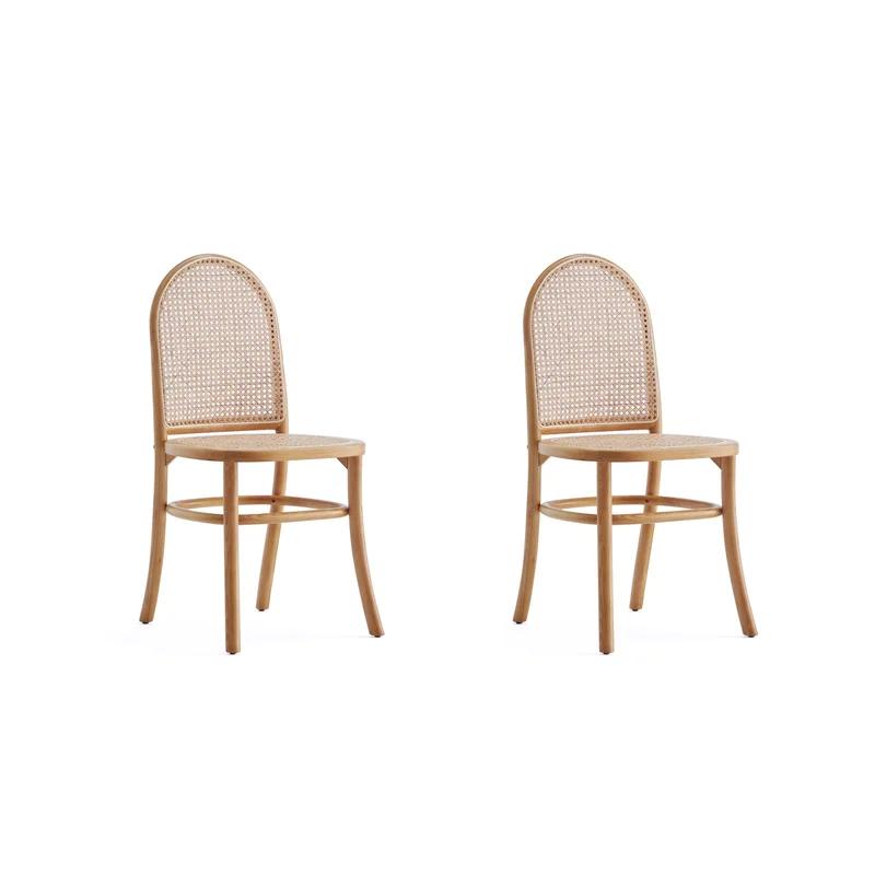 Elegant Natural Ash Wood and Cane Side Dining Chair, Set of 2