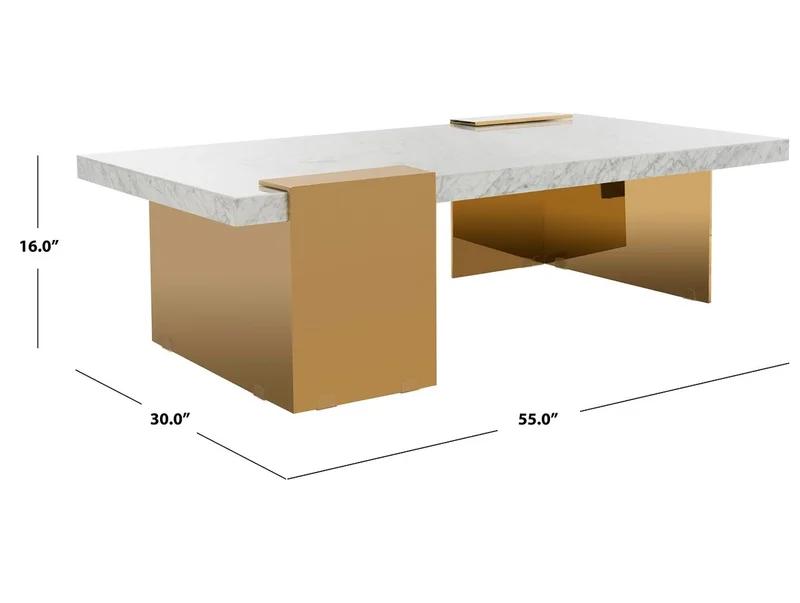 Mycha Luxurious White Marble and Brass Rectangular Coffee Table with Storage