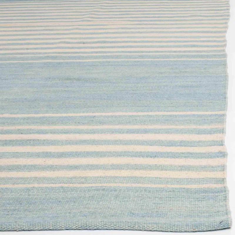 Coastal Stripe Handwoven Blue Wool 2' x 3' Area Rug