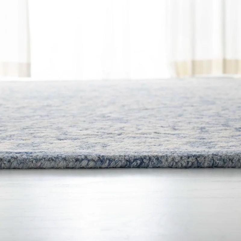 Handmade Tufted Wool Square Rug in Blue with Floral Design