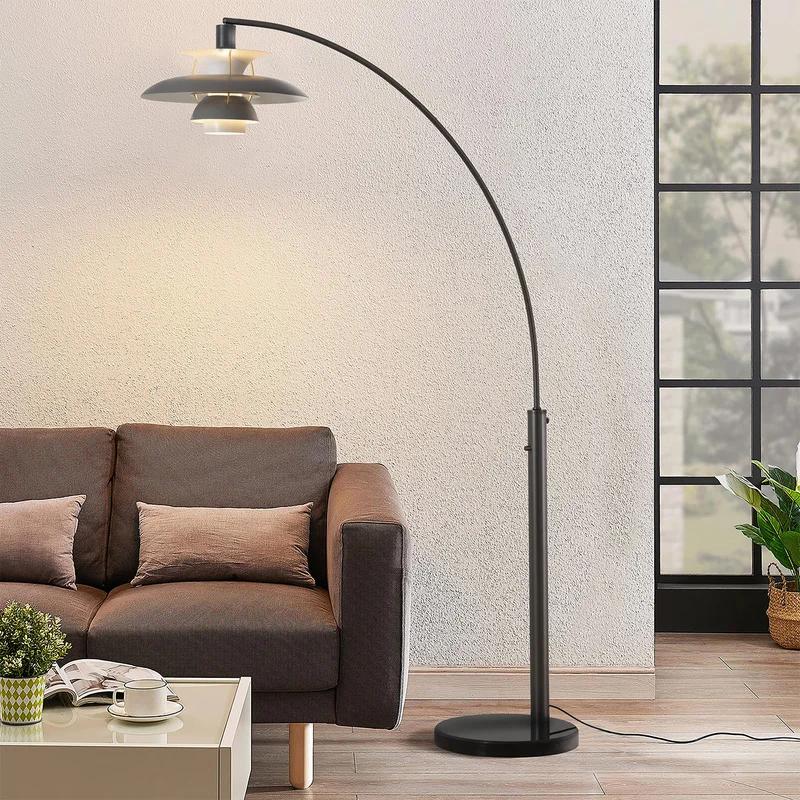 Gunmetal Graytone Aluminum Arc Floor Lamp with Dimmer Switch