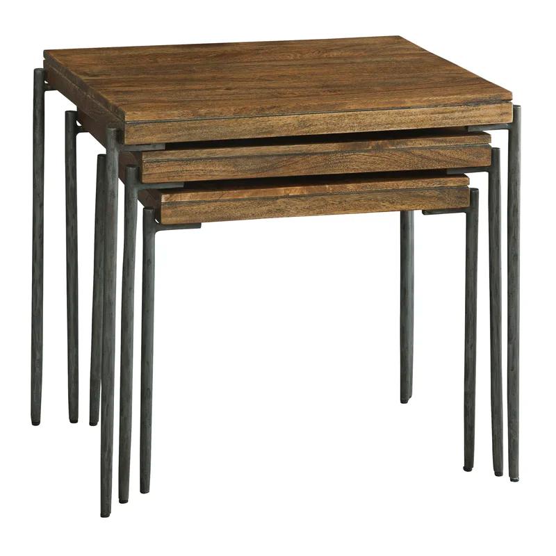 Transitional Brown Wood & Metal 24" Nesting Tables Set