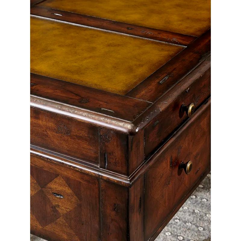 Traditional Antique Brown Home Office Desk with 5 Drawers