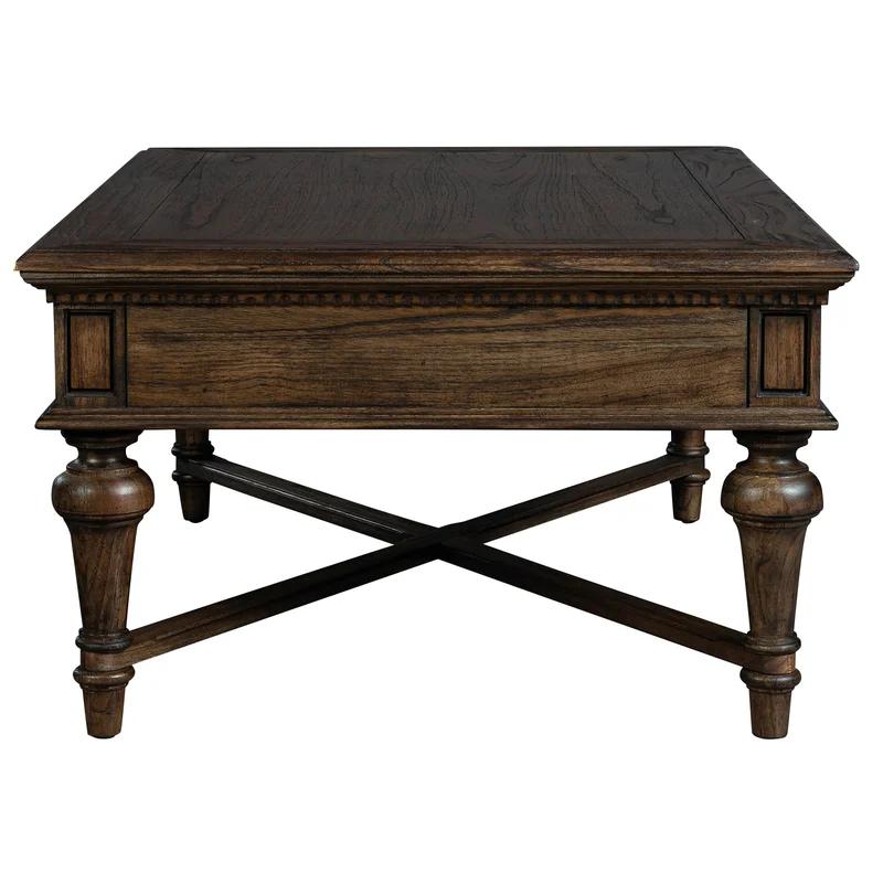 Traditional Beige & Black Rectangular Coffee Table with Storage