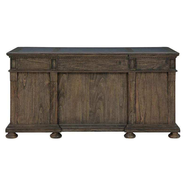 Traditional Mindi Wood Executive Desk in Java with Brass Hardware