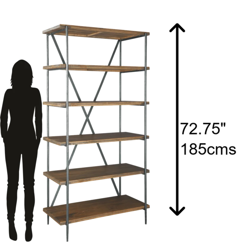 Transitional Bedford Brown Wood Ladder Bookcase with Cubes