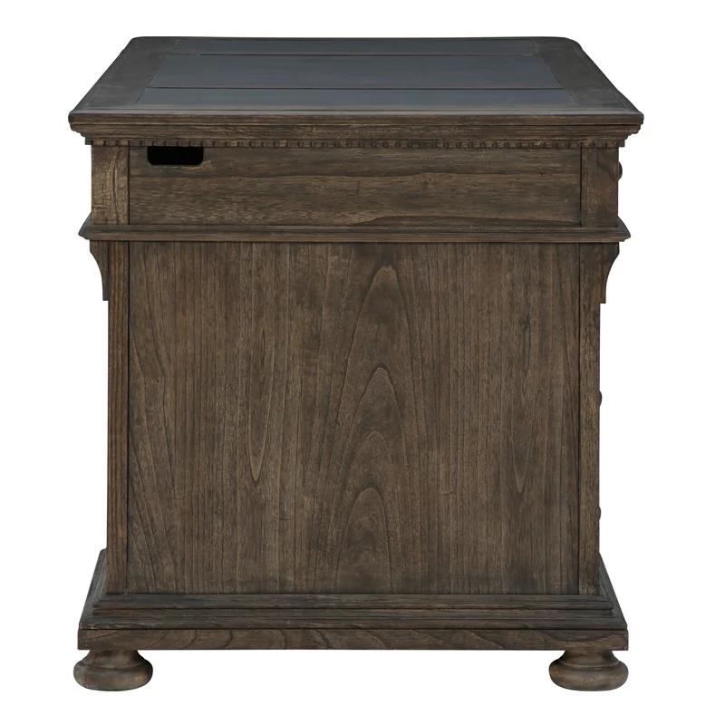 Traditional Mindi Wood Executive Desk in Java with Brass Hardware