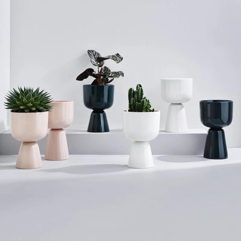 Scandinavian Matte White Ceramic Tabletop Planter, 11.81"