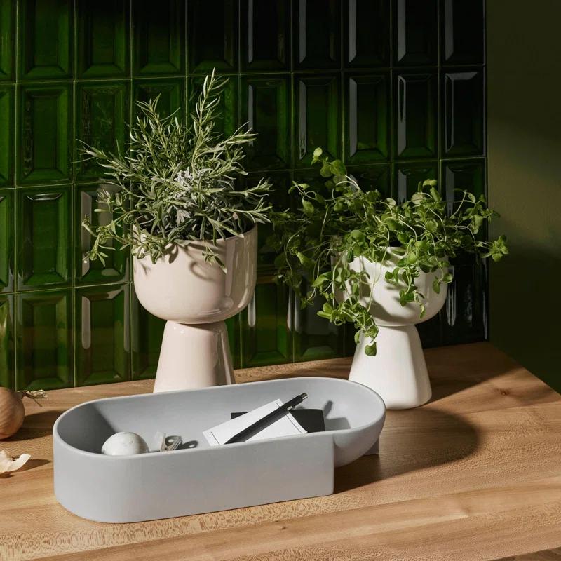 Scandinavian Matte White Ceramic Tabletop Planter, 11.81"