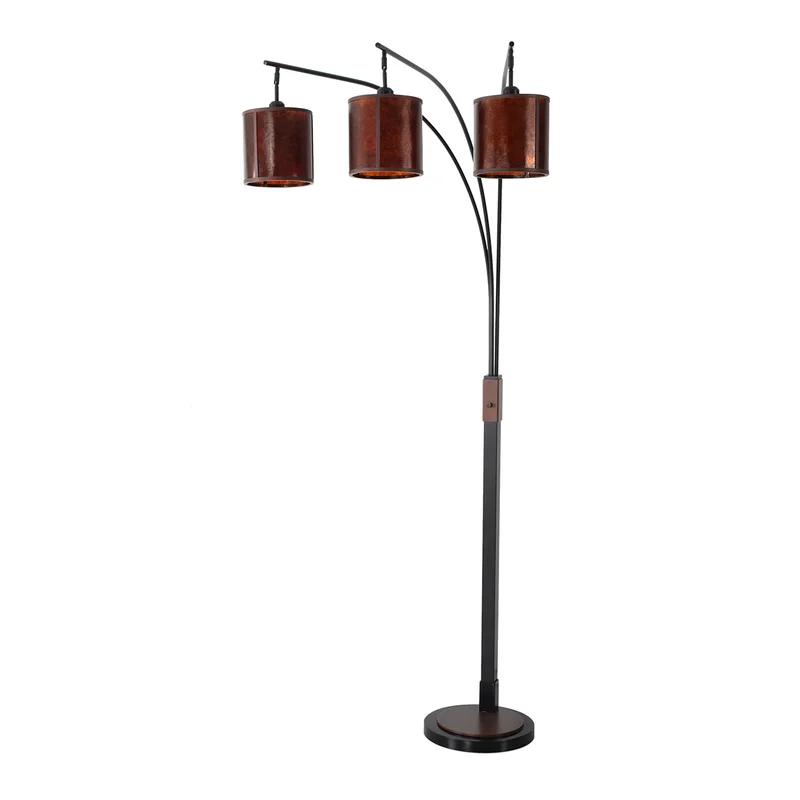 Gunmetal Arc Floor Lamp with Amber Mica Shades and Smart Control, 3-Light