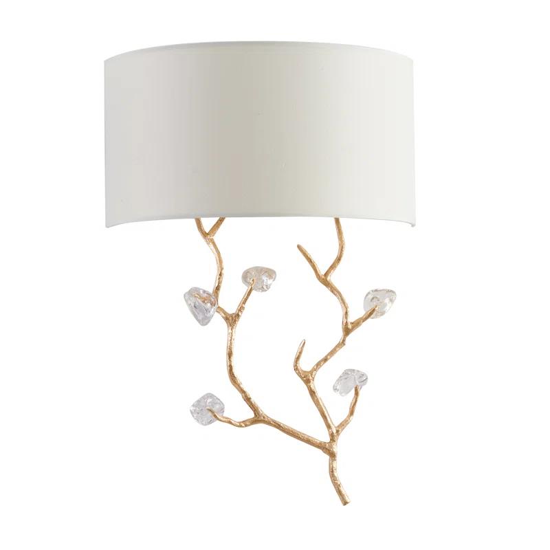 Elegant Gold Metal & Clear Glass Wall Sconce with Off-White Shade