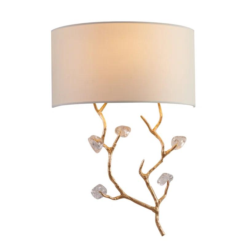 Elegant Gold Metal & Clear Glass Wall Sconce with Off-White Shade