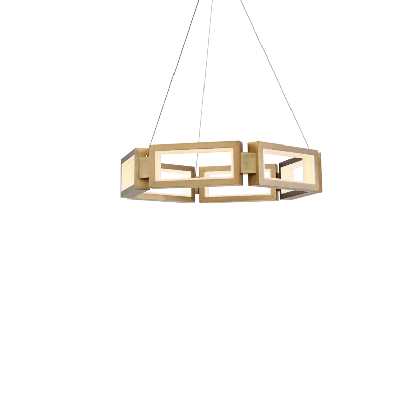 Aged Brass 6-Light LED Geometric Chandelier with Crystal Accents