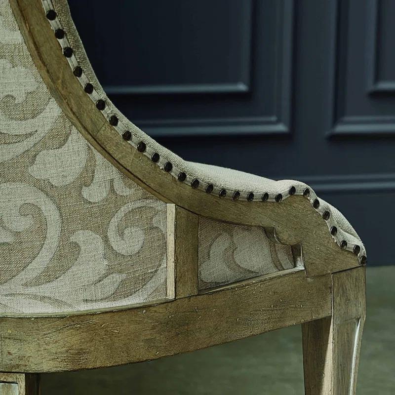 Transitional Beige Tufted Upholstered Arm Chair in Light Oak