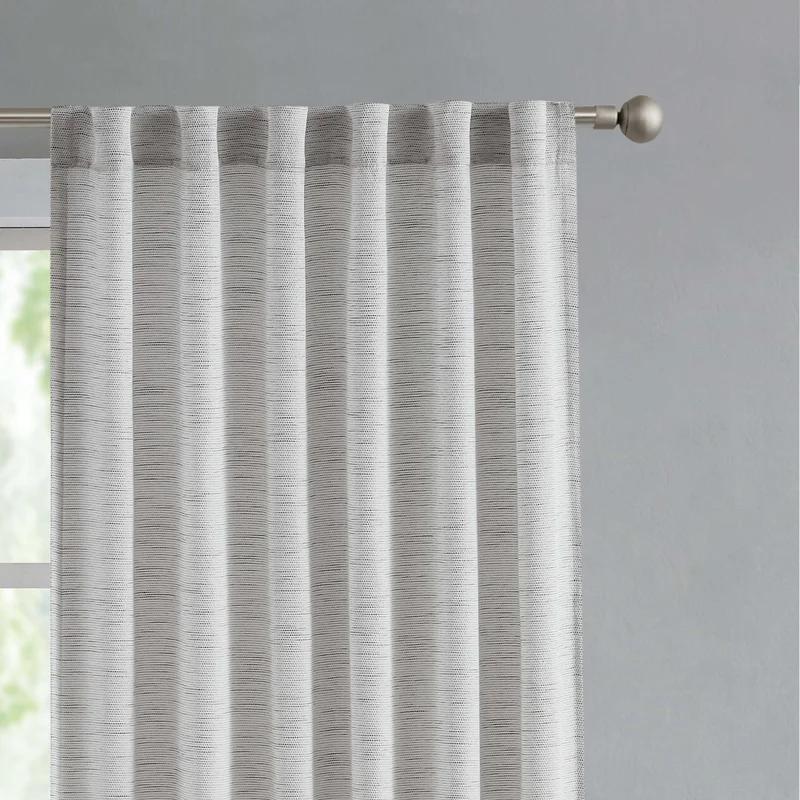 Gray Pleated Sheer Linen Back Tab Curtains, 96-inch