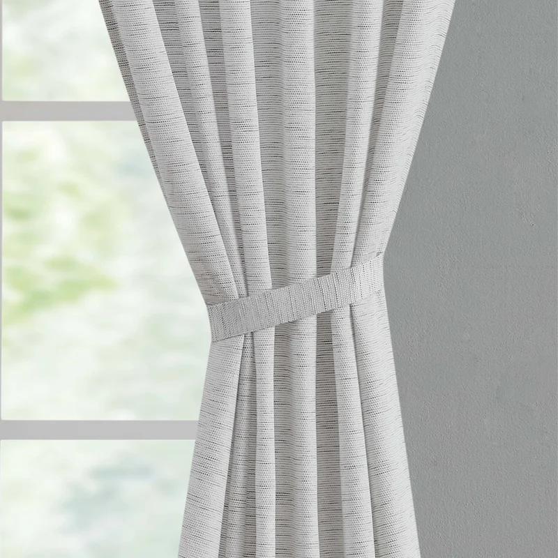 Gray Pleated Sheer Linen Back Tab Curtains, 96-inch