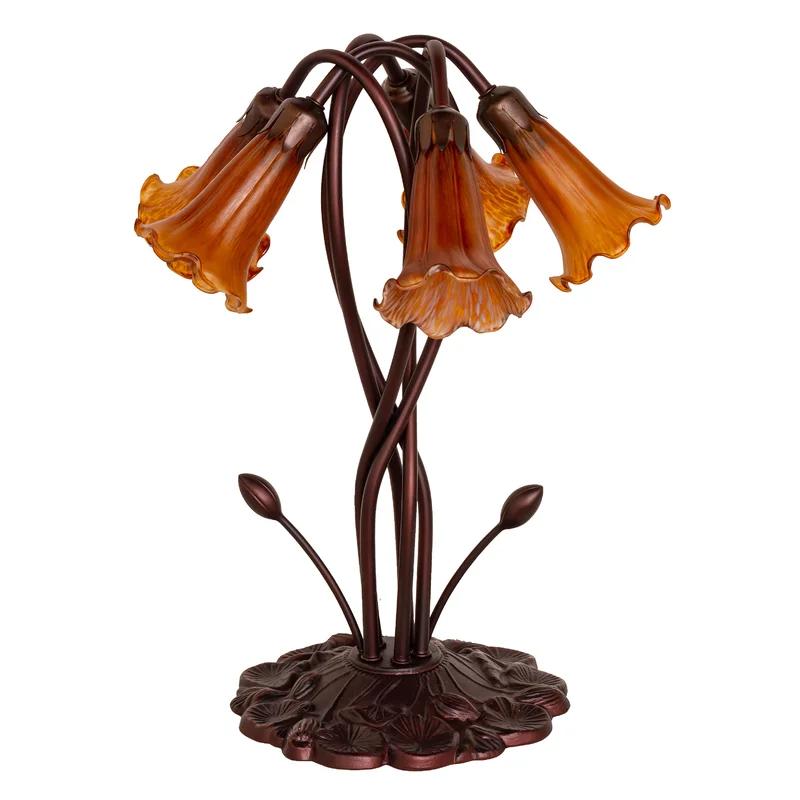 Amber Pond Lily 5-Light Art Nouveau Accent Lamp in Mahogany Bronze