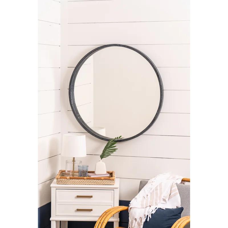 Aged Gray Round Wood Wall Mirror