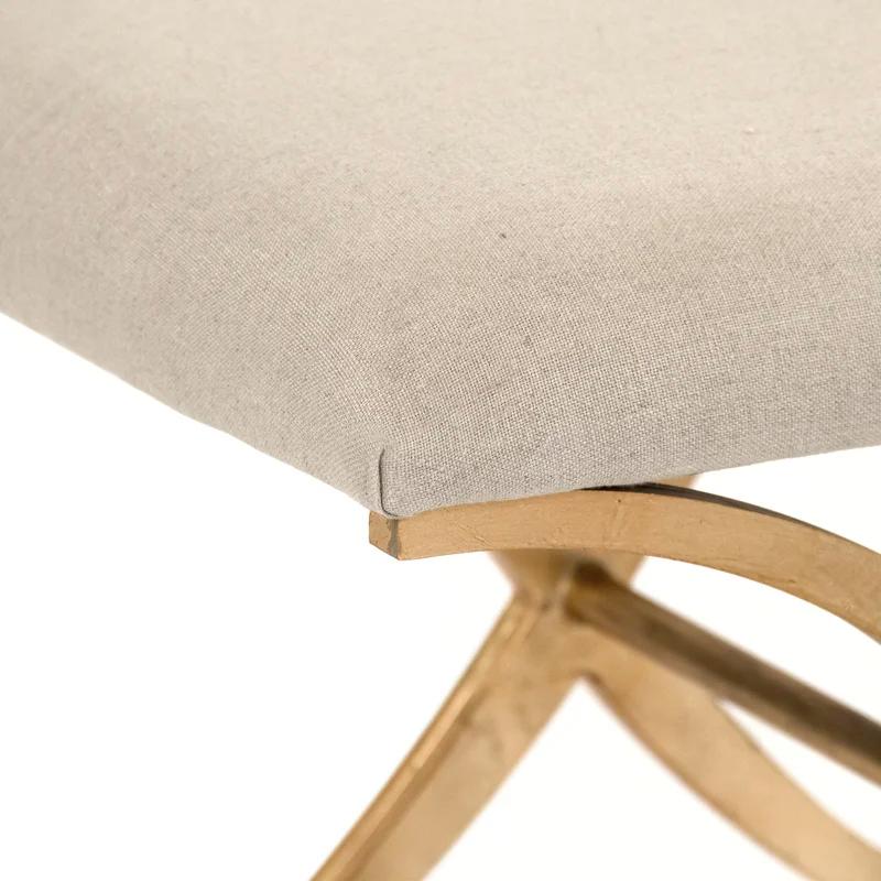 Natural Linen Upholstered Bench with Gold Metal Frame