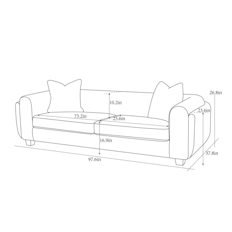 Bergamo Ivory Fabric 3-Seater Sofa with Silver Legs and Removable Cushions