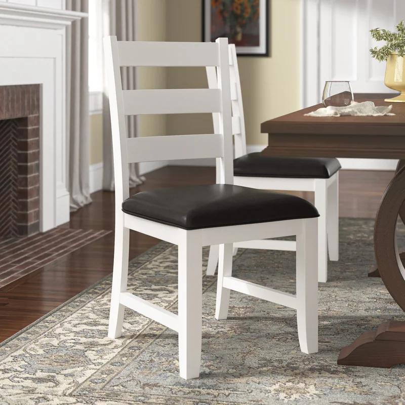 High Slat Ladderback Side Chair in White and Brown Faux Leather