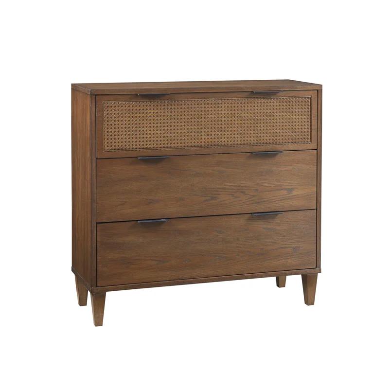 Cali Black and Dark Wood Mid-Century Accent Chest with Cane Detail