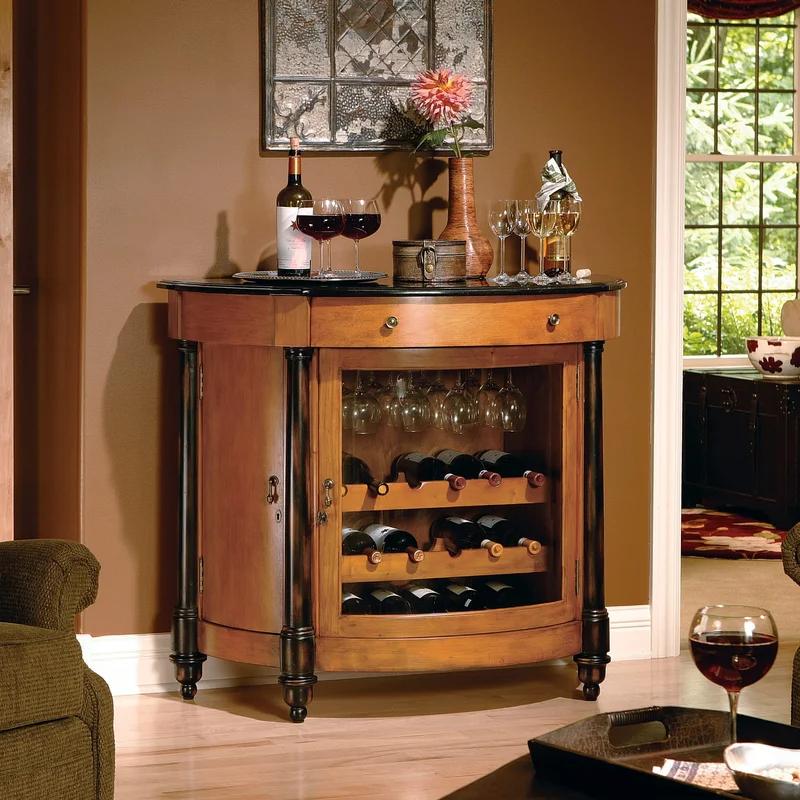 Vintage Umber & Worn Black Demilune Wine Cabinet with Granite Top