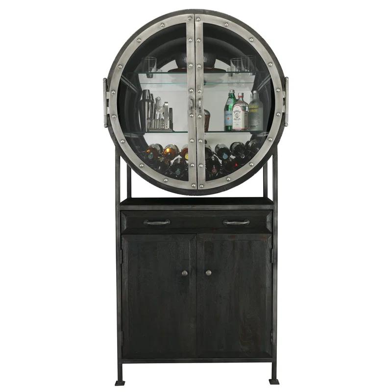 Aged Mocha Hardwood 39.75'' Bar Cabinet with Iron-Finished Frame