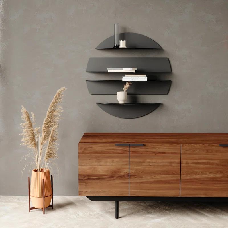 Solis Modern Black Bent Metal Floating Wall Shelf Set