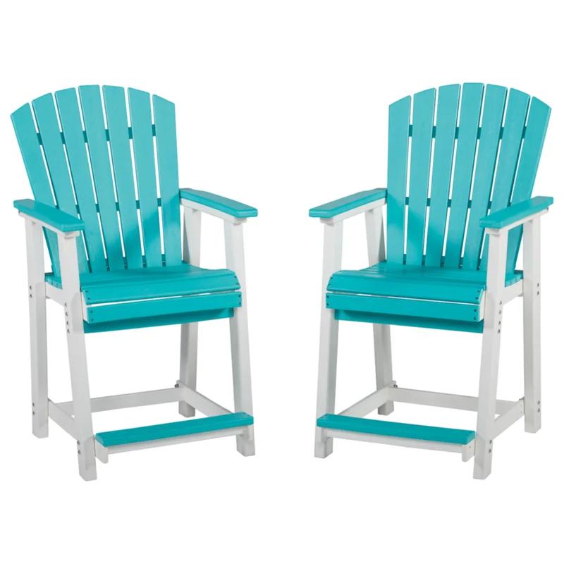 Transitional Turquoise and White Counter Stool with High Shell Back