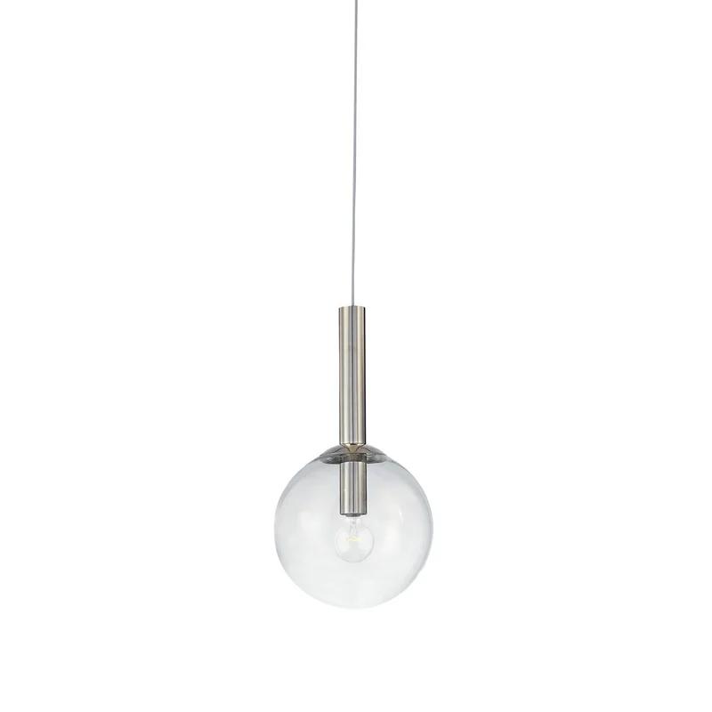 Polished Nickel Glass Globe Pendant Light with LED