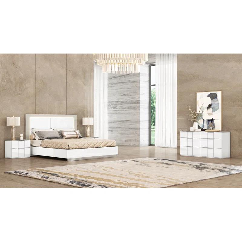 Daisy High Gloss White 2-Drawer Nightstand with Self-Close Feature