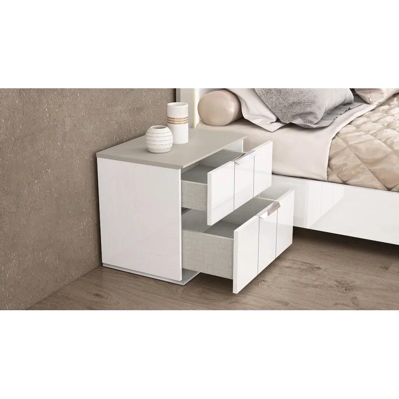 Daisy High Gloss White 2-Drawer Nightstand with Self-Close Feature