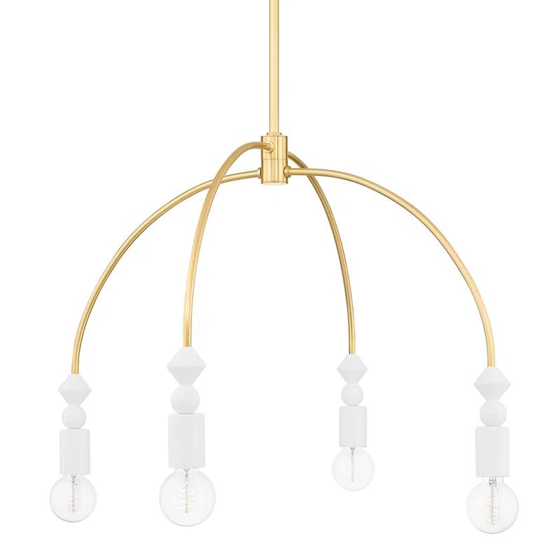 Flora 4-Light Aged Brass Chandelier with Ceramic Accents