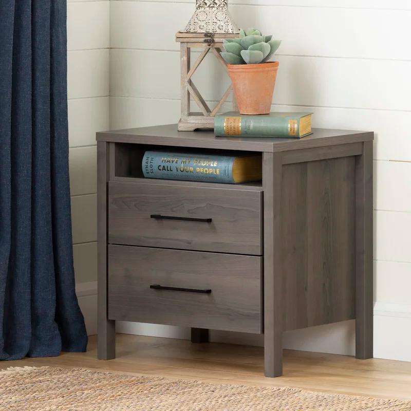 Modern Gray Maple 2-Drawer Laminate Chest with Metal Handles