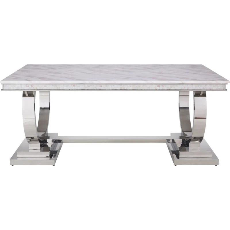 ColourTree Faux Marble Top Metal Base Dining Table