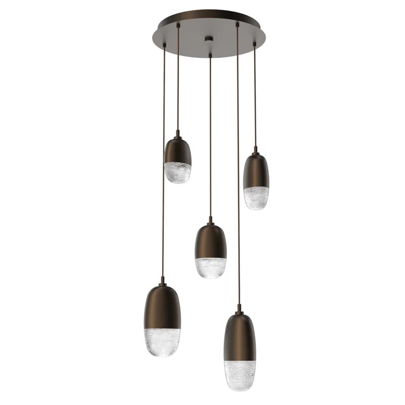 Nature-Inspired Pebble Cluster LED Pendant in Flat Bronze